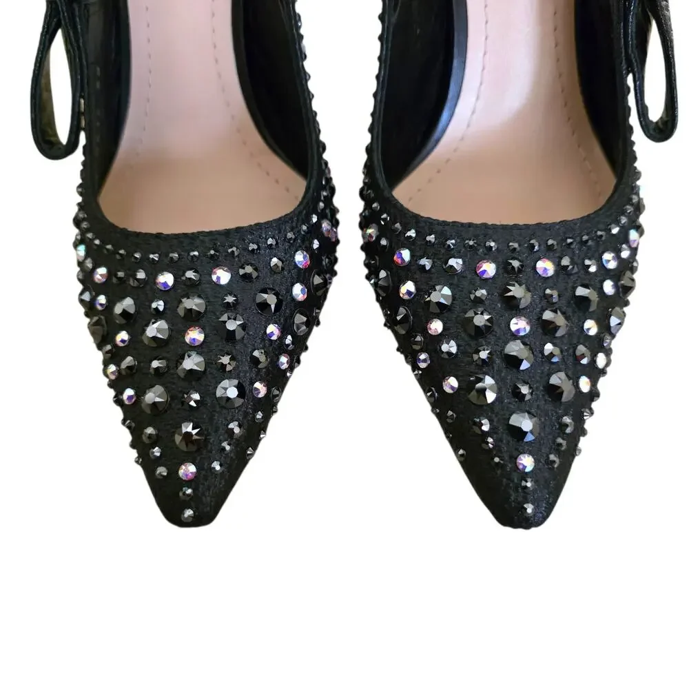 Christian Dior Slingback Black Leather Jadior High Heels Pointed Toe IT 38 8